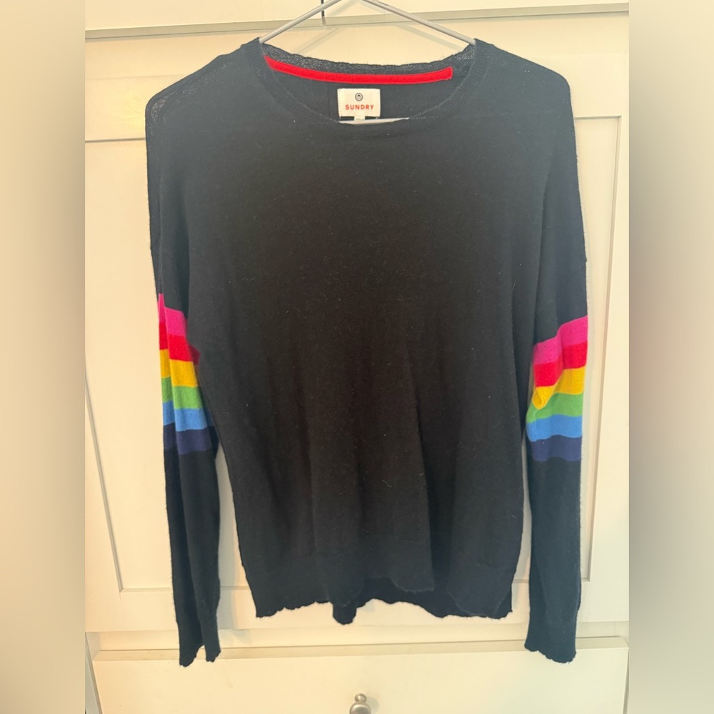 Sundry Black Cashmere/Wool with Rainbow Stripes